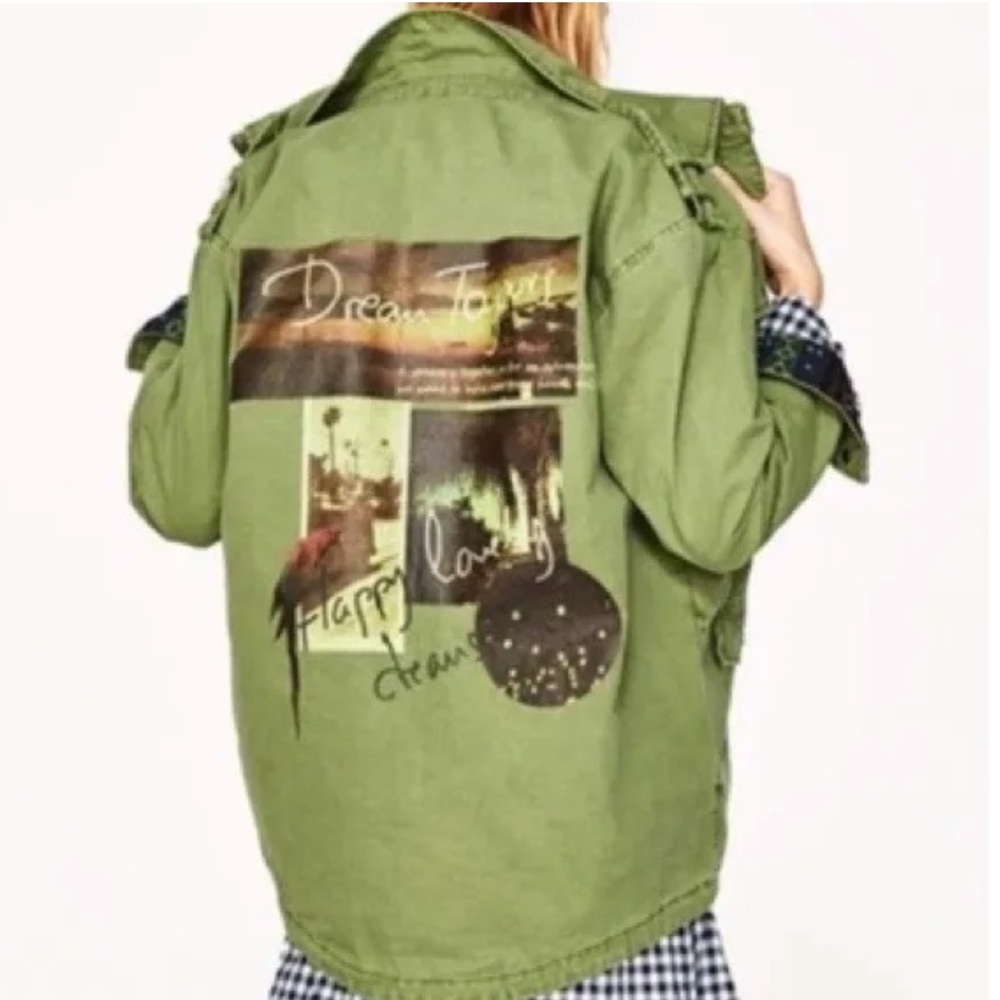 Zara Basics Olive Green Military Jacket, Size XS,